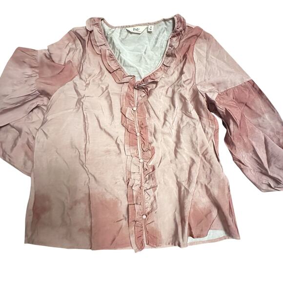 Me Jennie Garth Ruffle Neckline-Shell Pink Peasant Blouse Sz M Romantic Boho - Picture 5 of 11